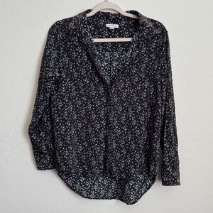 Garnet Hill Womens 100 Silk‎ Polka Dot Confetti Button Down Blouse Black Size 6